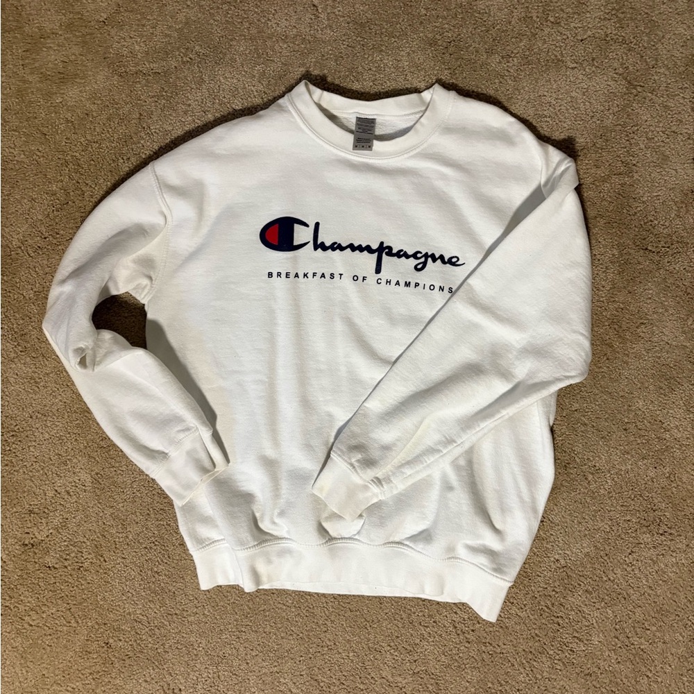 Champagne White Crewneck with Navy Logo